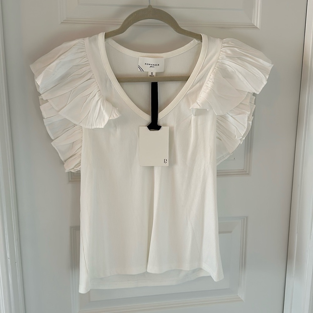 White Tory Flutter Sleeve Top Pomander place, Tuckernuck Small NWT